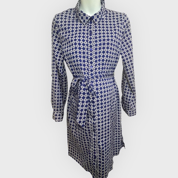 Motherhood Shirtdress Button up Long Sleeve roll tab dress Navy white Size L - Picture 3 of 12